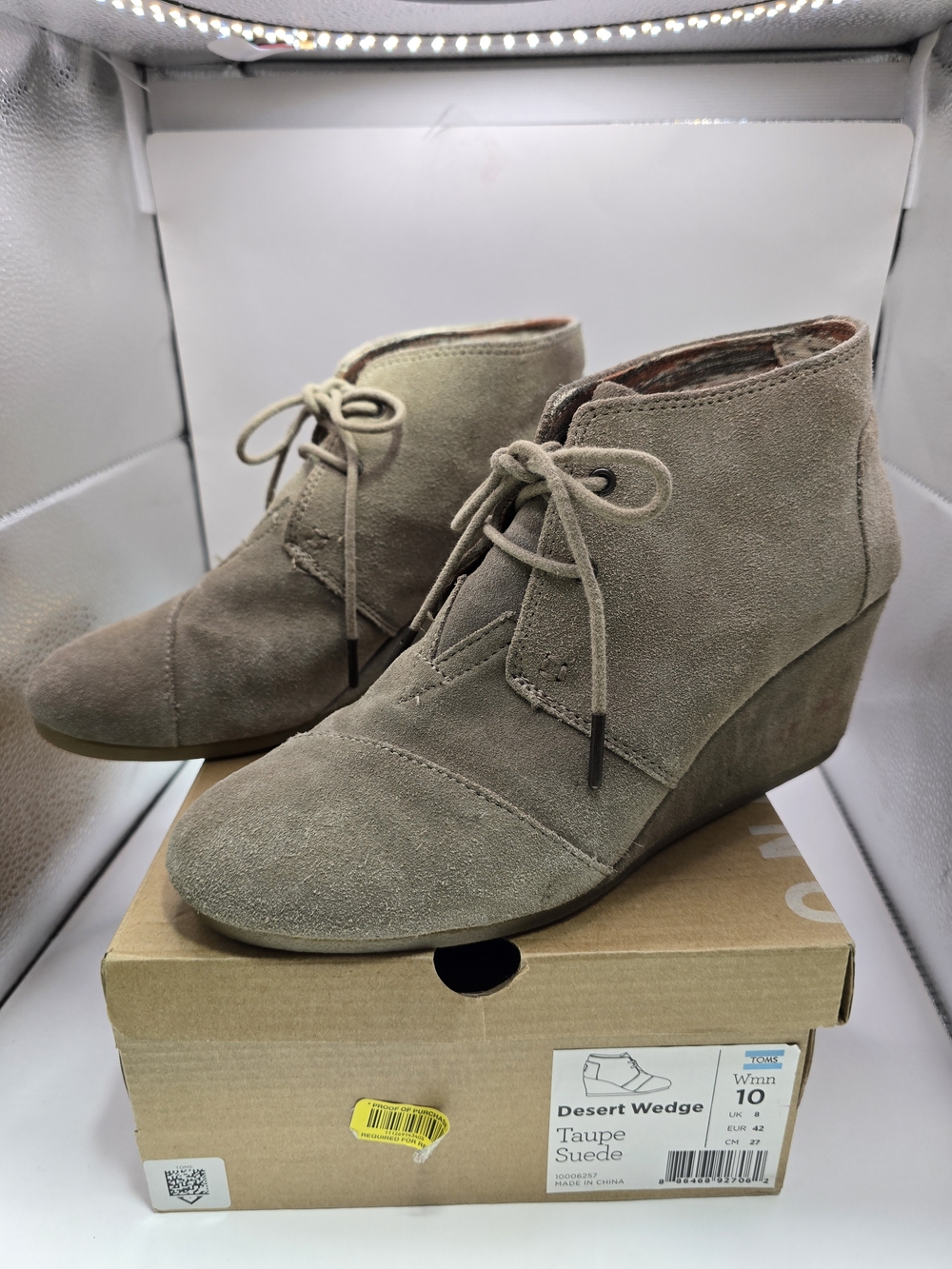 Toms Taupe Suede Wedge Ankle Booties